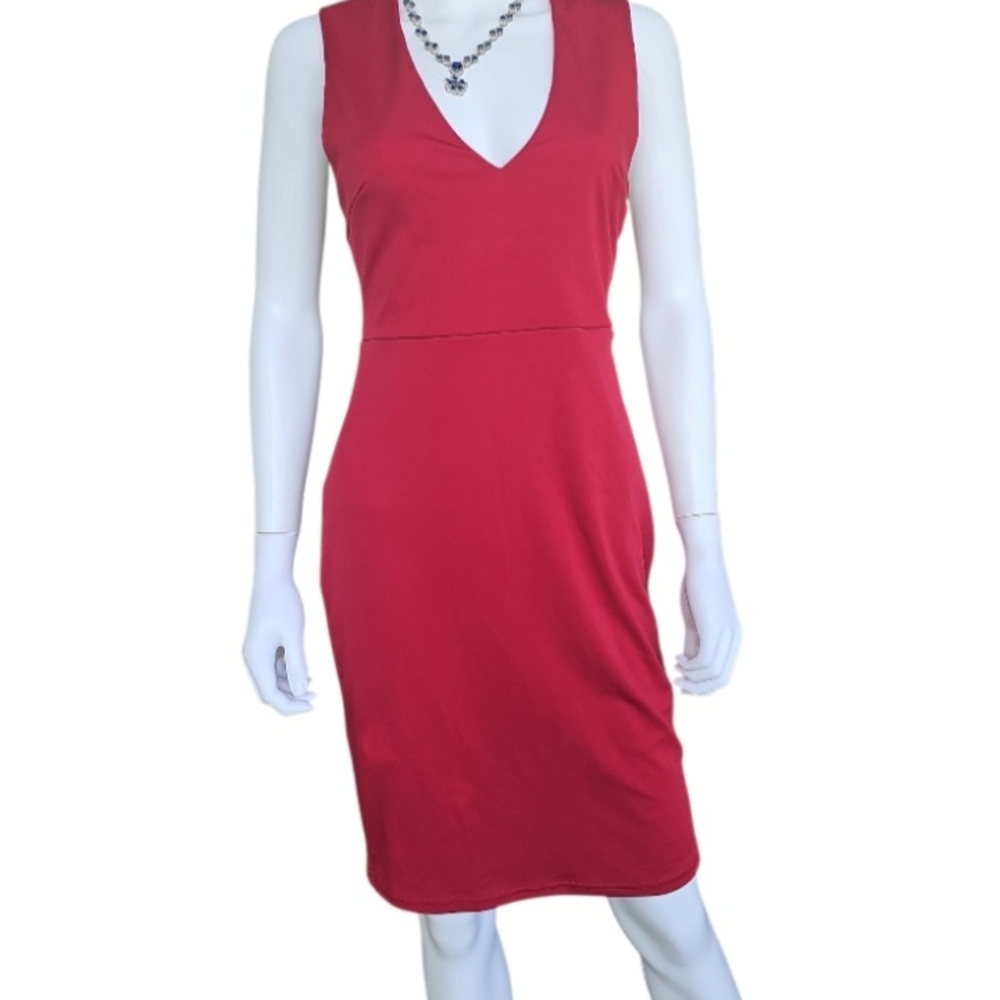 YOINS Red Sheath V-Neck Midi Dress
